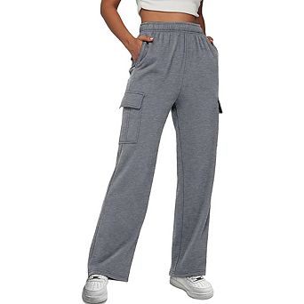 Womens Cargo Sweatpants Wide Leg Baggy Fleece High Waisted Sweatpants Athletic Trousers with Pocket