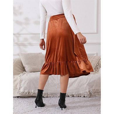 Maternity Velvet Skirt Women's High Waist Skirts Casual A Line Skirts for Women Ruffled Tiered