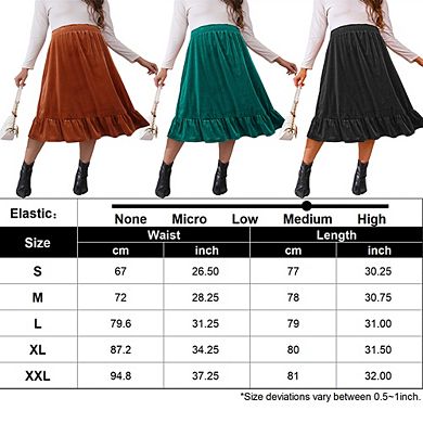 Maternity Velvet Skirt Women's High Waist Skirts Casual A Line Skirts for Women Ruffled Tiered