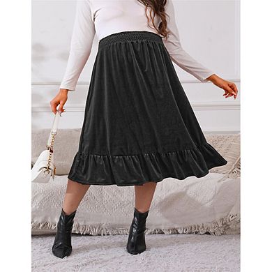 Maternity Velvet Skirt Women's High Waist Skirts Casual A Line Skirts for Women Ruffled Tiered