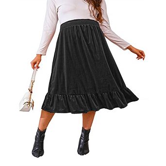 Maternity Velvet Skirt Women's High Waist Skirts Casual A Line Skirts for Women Ruffled Tiered