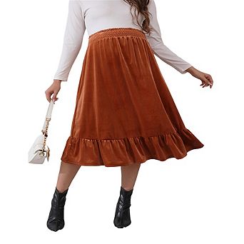 Maternity Velvet Skirt Women's High Waist Skirts Casual A Line Skirts for Women Ruffled Tiered