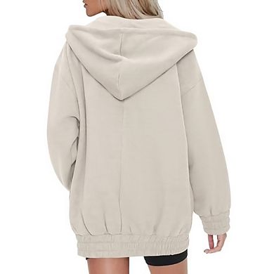Women Casual Full Zip Up Hoodie Comfy Loose Solid Sweatshirt Long Sleeve Jacket with Pockets