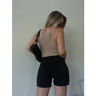 Sweater Rib Knit Crochet Cropped Vest Front Hook Tank Tops U Neck Sleeveless Cardigan Y2K Summer