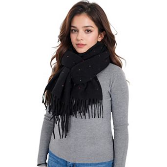Women's Polka Dot Fringe Scarf with Soft Fabric and Lightweight Warmth