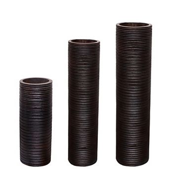Mango Wood Ribbed Vase, Set of 3