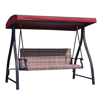 Aoodor 3-Seat Outdoor Rattan Patio Swing with Adjustable Canopy, Built-in Quick-drying Foam Seat