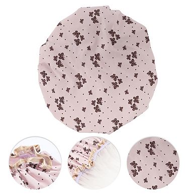 1 Pc Women Double Layer Butterfly Shower Cap for Bathroom Vacation Travel Hotel