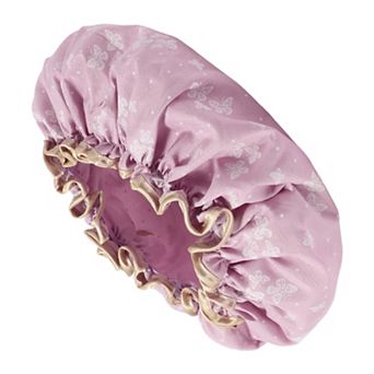 1 pc Women Double Layer Butterfly Shower Cap for Bathroom Vacation Travel Hotel