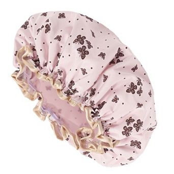 1 pc Women Double Layer Butterfly Shower Cap for Bathroom Vacation Travel Hotel