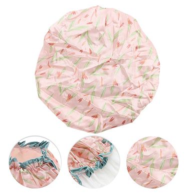 1 Pc Women Double Layer Large Dots Shower Cap for Bathroom Vacation Travel
