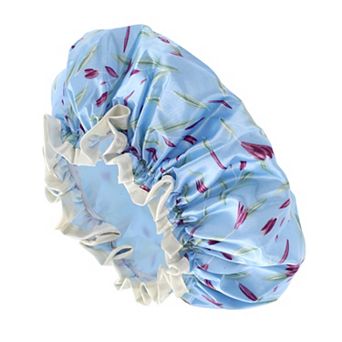 1 pc Women Double Layer Large Dots Shower Cap for Bathroom Vacation Travel