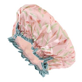 1 pc Women Double Layer Large Dots Shower Cap for Bathroom Vacation Travel