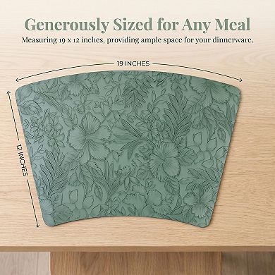 Set of 6 Place Mat, Faux Leather Floral Placemats for Kitchen Table Decor, Washable Table Placemats
