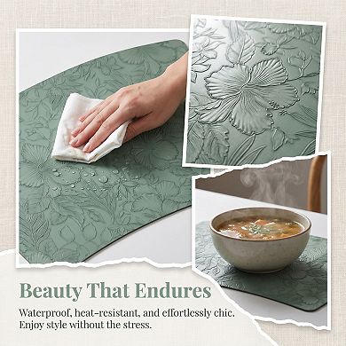 Set of 6 Place Mat, Faux Leather Floral Placemats for Kitchen Table Decor, Washable Table Placemats