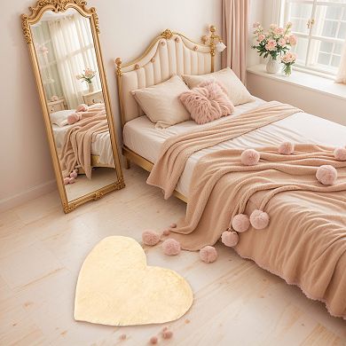 1Pc Heart Shape Plush Mat Soft Absorbent Washable Toilet Shag Area Rugs 16"x20"