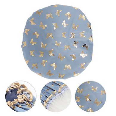 1 Pc Women Double Layer Gilded Butterfly Shower Cap for Bathroom Vacation