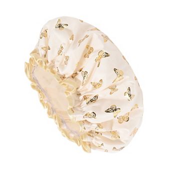 1 pc Women Double Layer Gilded Butterfly Shower Cap for Bathroom Vacation