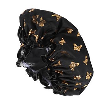 1 pc Women Double Layer Gilded Butterfly Shower Cap for Bathroom Vacation