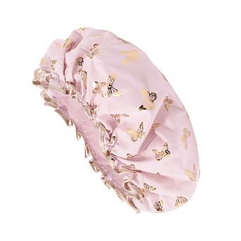 1 pc Women Double Layer Gilded Butterfly Shower Cap for Bathroom Vacation
