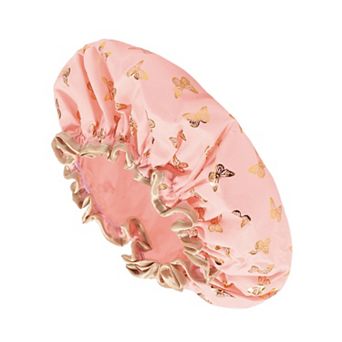 1 pc Women Double Layer Gilded Butterfly Shower Cap for Bathroom Vacation