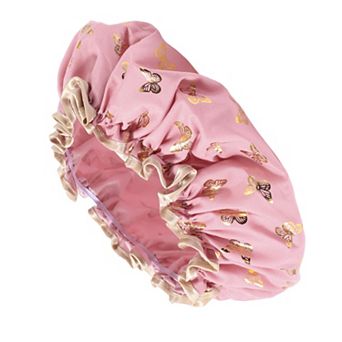 1 pc Women Double Layer Gilded Butterfly Shower Cap for Bathroom Vacation
