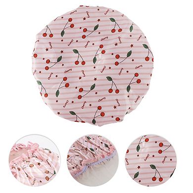 1 Pc Women Double Layer Small Cherry Shower Cap for Bathroom Vacation Travel