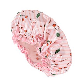 1 pc Women Double Layer Small Cherry Shower Cap for Bathroom Vacation Travel
