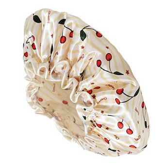 1 pc Women Double Layer Small Cherry Shower Cap for Bathroom Vacation Travel