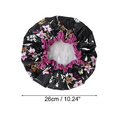 1 Pc Women Double Layer Flowers Shower Cap for Bathroom Vacation Travel Hotel
