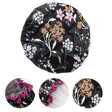 1 Pc Women Double Layer Flowers Shower Cap for Bathroom Vacation Travel Hotel
