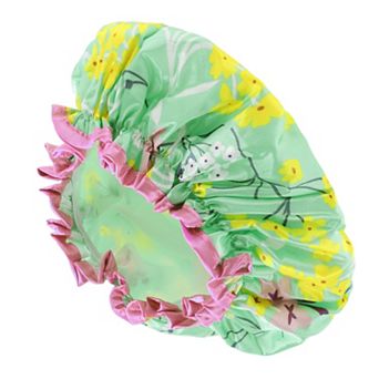 1 pc Women Double Layer Flowers Shower Cap for Bathroom Vacation Travel Hotel