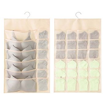 Closet Hanging Organizer with Mesh Pockets and Rotating Metal Hanger, Dual Sided Storage Bags
