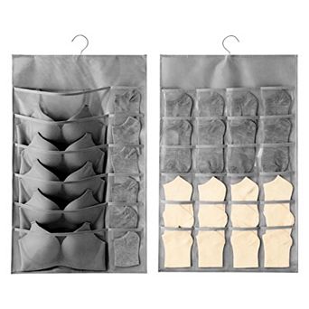 Closet Hanging Organizer with Mesh Pockets and Rotating Metal Hanger, Dual Sided Storage Bags