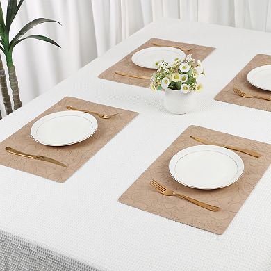 Set of 6 Faux Leather Flower Placemats for Kitchen Dining Table Decor, Washable Table Placemats