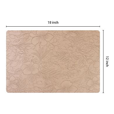 Set of 6 Faux Leather Flower Placemats for Kitchen Dining Table Decor, Washable Table Placemats