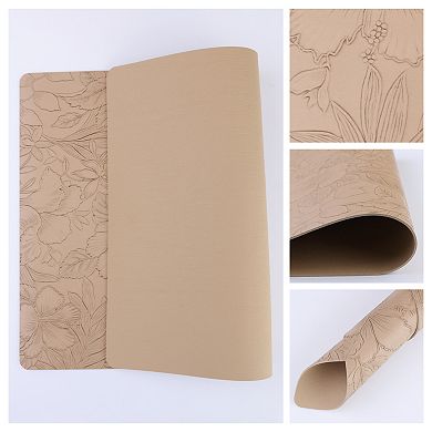 Set of 6 Faux Leather Flower Placemats for Kitchen Dining Table Decor, Washable Table Placemats