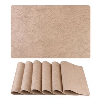 Set of 6 Faux Leather Flower Placemats for Kitchen Dining Table Decor, Washable Table Placemats