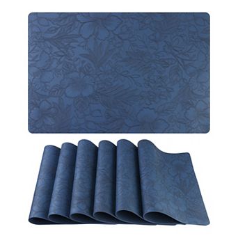 Set of 6 Faux Leather Flower Placemats for Kitchen Dining Table Decor, Washable Table Placemats
