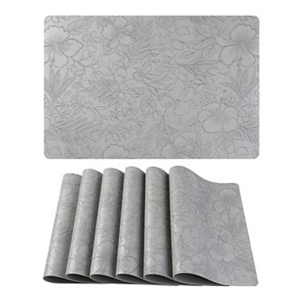 Set of 6 Faux Leather Flower Placemats for Kitchen Dining Table Decor, Washable Table Placemats