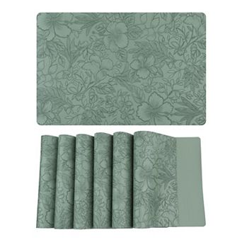 Set of 6 Faux Leather Flower Placemats for Kitchen Dining Table Decor, Washable Table Placemats