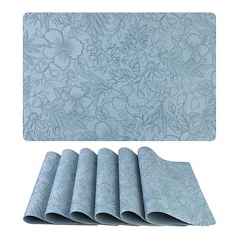 Set of 6 Faux Leather Flower Placemats for Kitchen Dining Table Decor, Washable Table Placemats