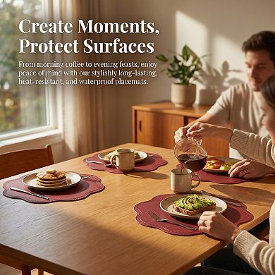 Placemat Set of 6 Faux Leather Flower Placemats for Kitchen Table Decor, Washable Table Placemats