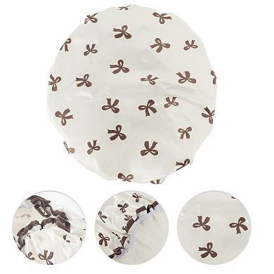1 Pc Women Double Layer Bow Shower Cap for Bathroom Vacation Travel Hotel