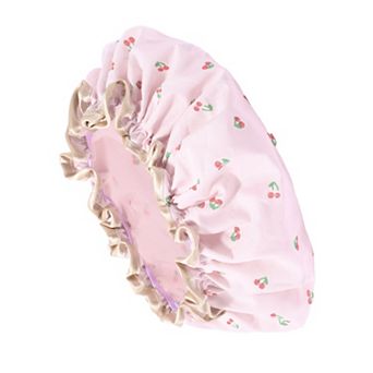 1 pc Women Double Layer Cherry Pattern Shower Cap for Bathroom Vacation Hotel