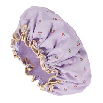 1 pc Women Double Layer Cherry Pattern Shower Cap for Bathroom Vacation Hotel