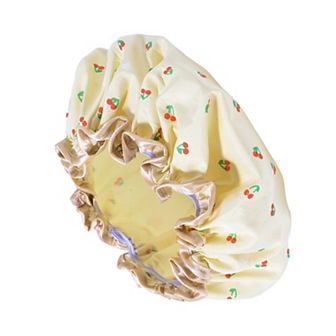 1 pc Women Double Layer Cherry Pattern Shower Cap for Bathroom Vacation Hotel