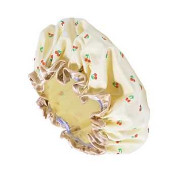 1 pc Women Double Layer Cherry Pattern Shower Cap for Bathroom Vacation Hotel