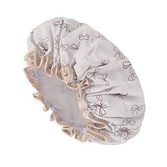 1 pc Women Double Layer Bow Pattern Shower Cap for Bathroom Vacation Travel