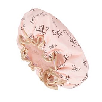 1 pc Women Double Layer Bow Pattern Shower Cap for Bathroom Vacation Travel
